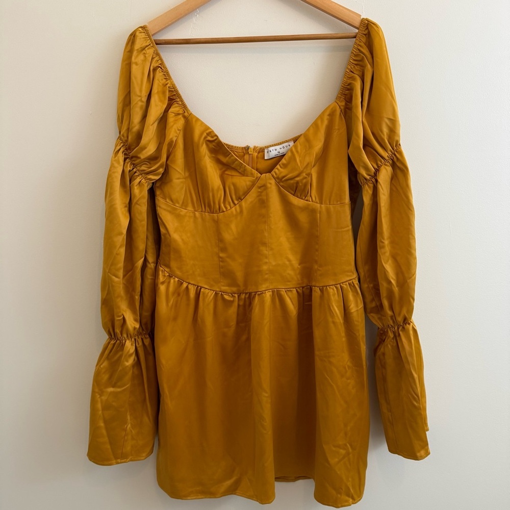 NWT Ei8th Hour Satin Puff Sleeve Mini Sz 16 Dress Mustard Cottagecore Romantic